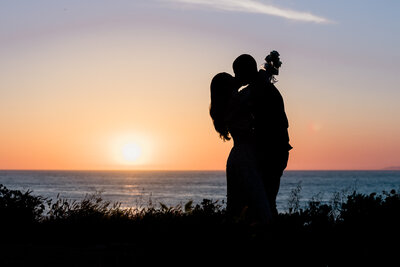 sunset silhouette during engagement session in palos verdes