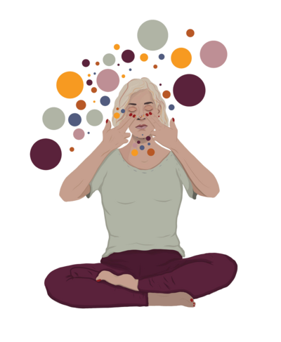 Illustration of Breath Guidance Student breathing with hands on her face