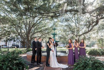Elopement ceremony in Lafayette Square with moss-draped oak trees