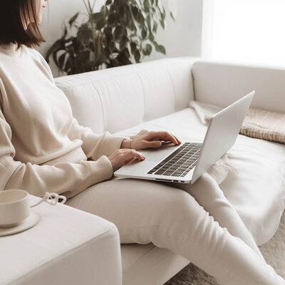 Stock foto van vrouw werkend op laptop