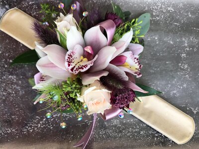 WHITE PINK ORCHID BAND CORSAGE FOR PROM WEDDINGS