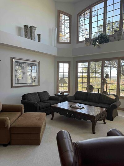 Ground view of a gorgeous stone chateau in a forest. 