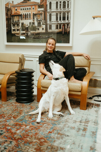 Dog Rosie and founder Noel