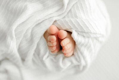 baby toes with white fabric surrounding them