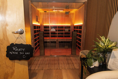 Full-spectrum infrared sauna setup at Rise Lagree Studio in Poway for post-workout recovery