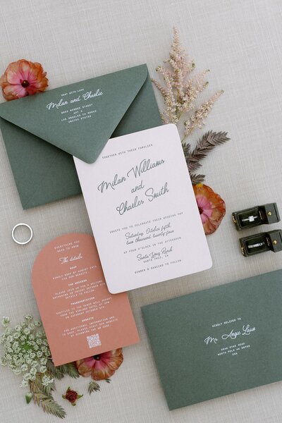 Beautiful peach and cream wedding invitation suite