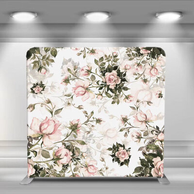 Peach rose design on custom printed backdrop