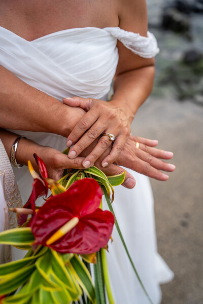 Vow renewal showing off rings, taken by big island hawaii wedding photographer