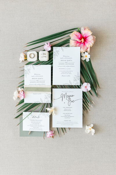 flatlay of wedding invitations taken by orlando wedding photographer