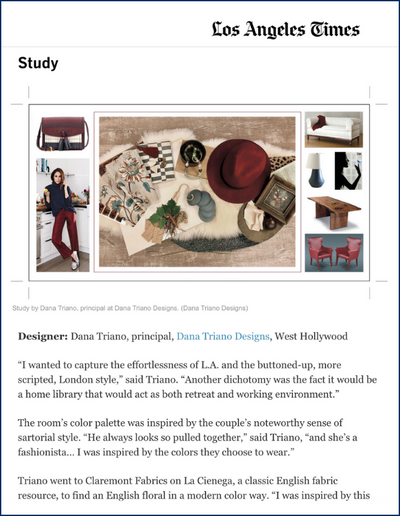 Los Angeles Times article featuring interior designer Dana Triano of Dana Triano Designs