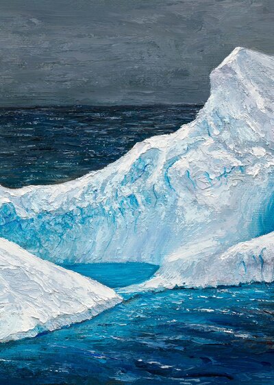 Townsend Majors' print of an oil painting of an Antarctica iceberg