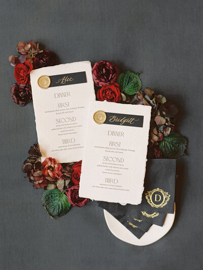 Wax seal wedding menus