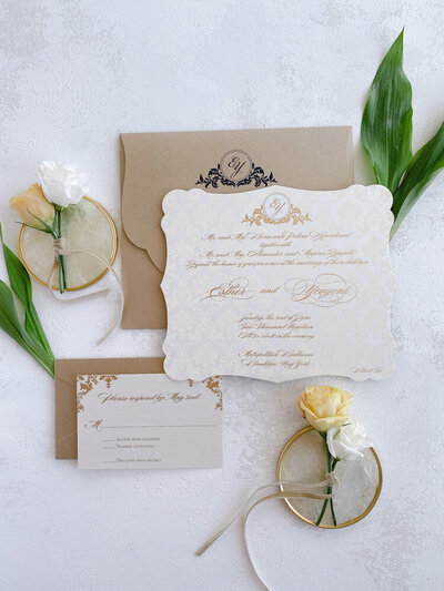 Luxurious damask wedding invitation
