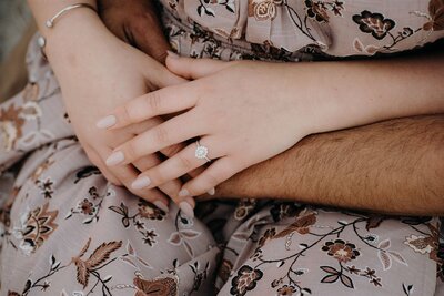 A close up photo of an engagement Ring