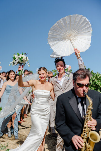 petaluma wedding in vineyard with fun exit