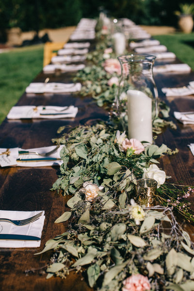 Farm Tables at backyard wedding