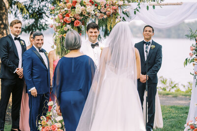 Groom reaction during ceremony at Glen Foerd Estate in Philadelphia, PA