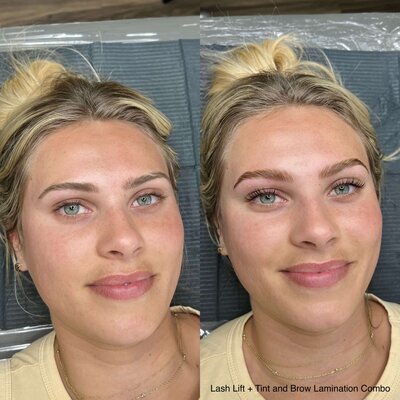 before and after side by side images of lashes and brows
