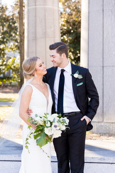Bride and groom looking at each other at The Barn at White Oaks, Kentucky wedding