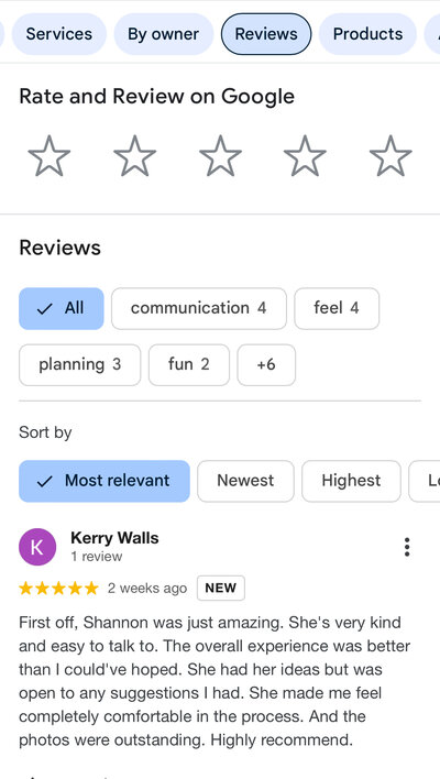 google review left by a happy Minneapolis client for Shannon Kathleen Photographyh