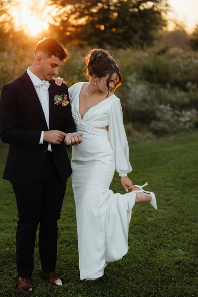 Timeless bride and groom portrait  at sunset at the Sterling in New York