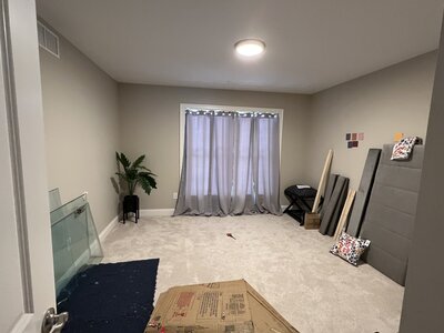 Bedroom with gray walls and no color