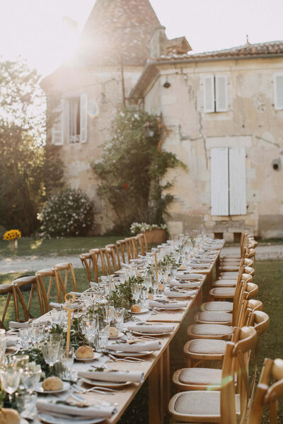 French wedding chateau and dinner table layout for a chateau wedding in France