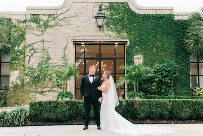 Bride and groom on a porch