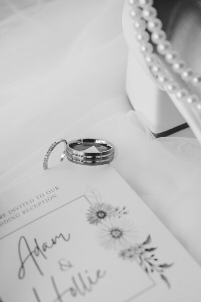 Wedding rings and wedding shoes detail shot for intimate ceremony package, Manchester and Liverpool wedding photography