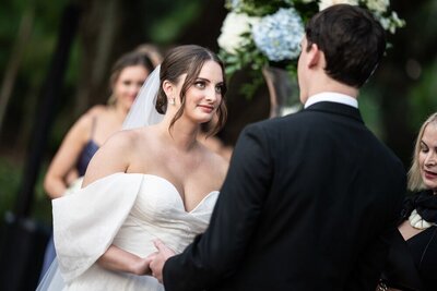 Close up photo of bride at New Orleans City Park wedding ceremony