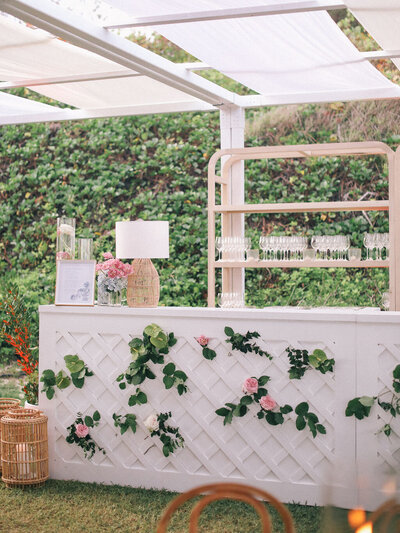 Wedding bar cart with floral details