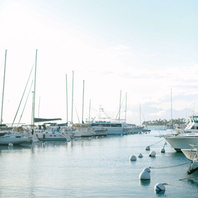 Lahaina harbor with peaceful water and lots of boats