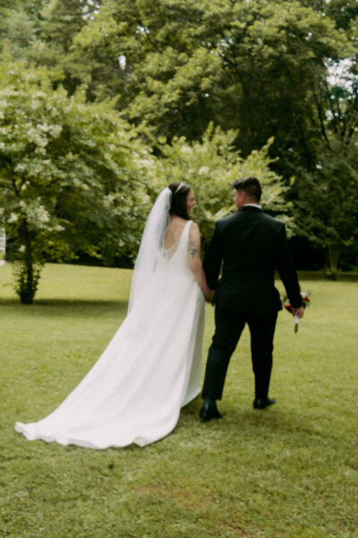 Bride and Groom walking on their wedding day 
