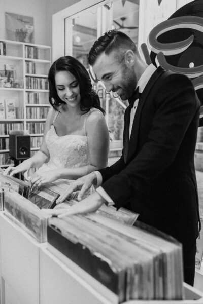 Couple in record store - Brisbane City elopement By Elk and Fir
