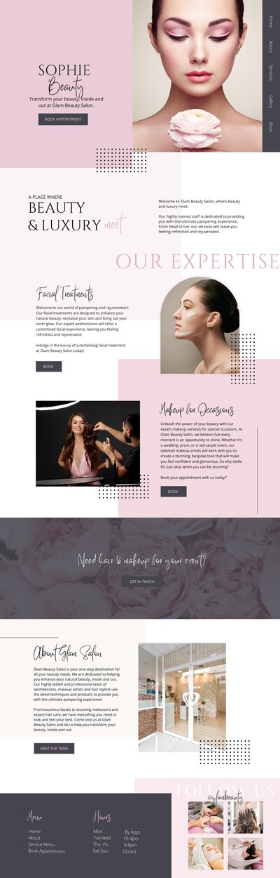 Pink website template for social media managers, service providers, beauty salons and online coaches.