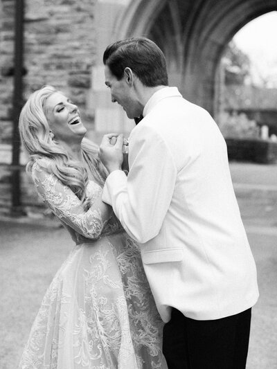 Bride and groom embrace at Scarritt Bennett wedding in Nashville