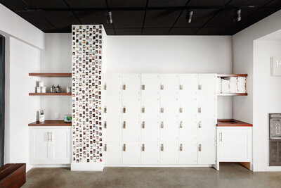 Lockers in the lobby of HiLo House Fitness