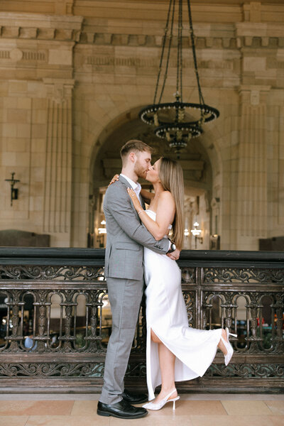bride and groom portrait with a  umbrella