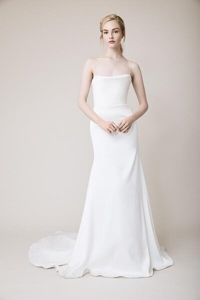 Weighted Satin Crepe Gown with Draped Neckline and Low Back
