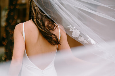 bride posing with veil