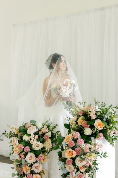 Beautiful wedding couple about to kiss