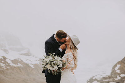same-sex couple eloping at Bow Lake in Banff