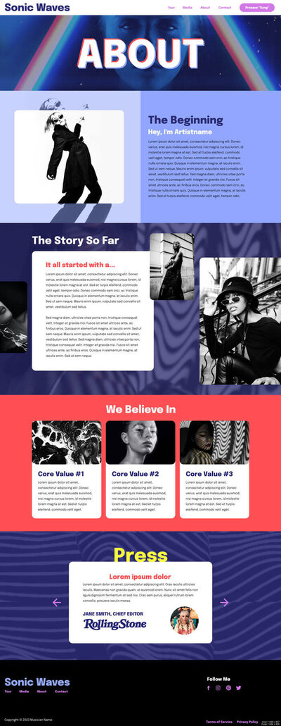 Sonic Waves Musician Showit Website Template