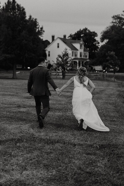 Bride and groom running