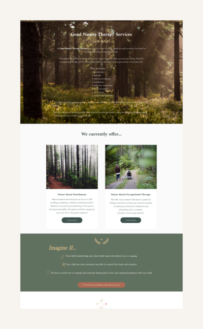 Another before image of Good Nature Therapy’s website, highlighting the original layout and design.