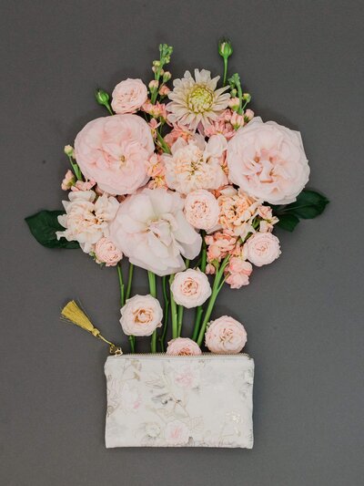 Pink florals and a small purse
