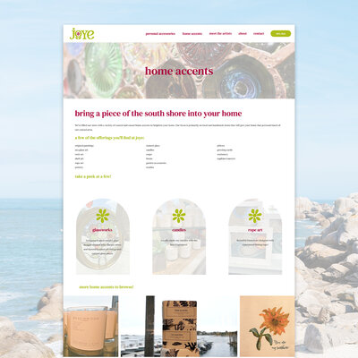 joye website showing their lineup of home accents inventory.