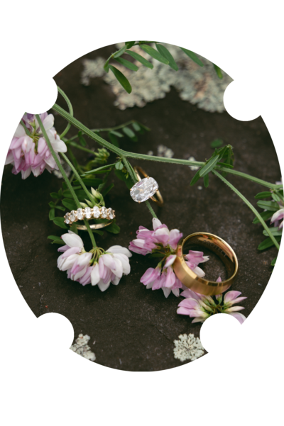 Close-up photo of a table setting with florals
