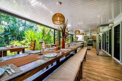 the long community table at a retreat center in costa rica 