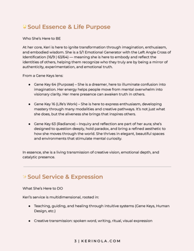 page of soul purpose reading report